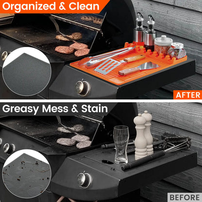 Silicone Grill Side Shelf Mat – Heat Resistant BBQ Tool Organizer