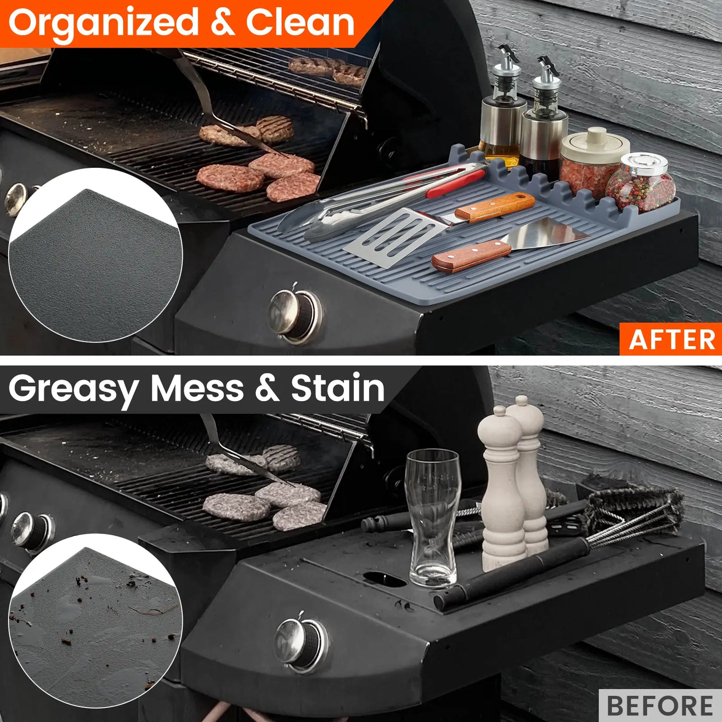 Silicone Grill Side Shelf Mat – Heat Resistant BBQ Tool Organizer
