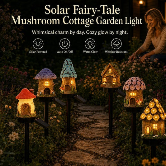Solar Fairy-Tale Mushroom Cottage Garden Light