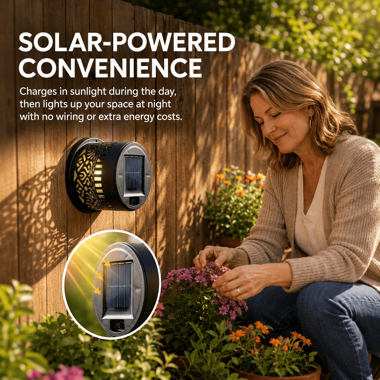 Solar Mandala Wall Light Outdoor Garden Fence Projector Lamp Patio Ambient Decor