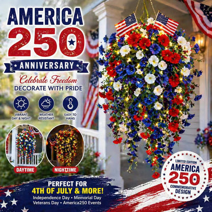 ✨✨🇺🇸 Celebrate the 250th anniversary of the United States with patriotic-style hanging bouquets