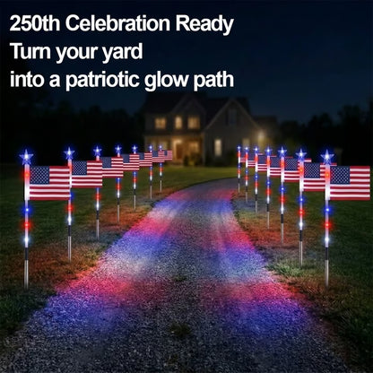 8 Solar American Flag Pathway Lights – Red, White & Blue Yard Glow for 250th Independence Celebration 🇺🇸✨