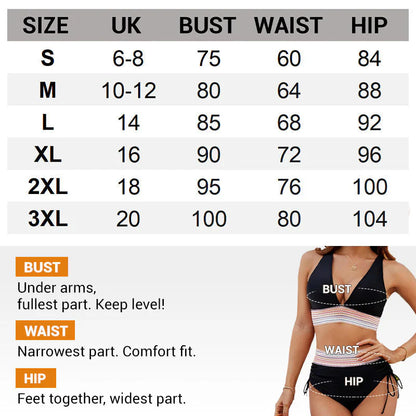 👙High Waisted Tummy Control Color Block Bikini Sets