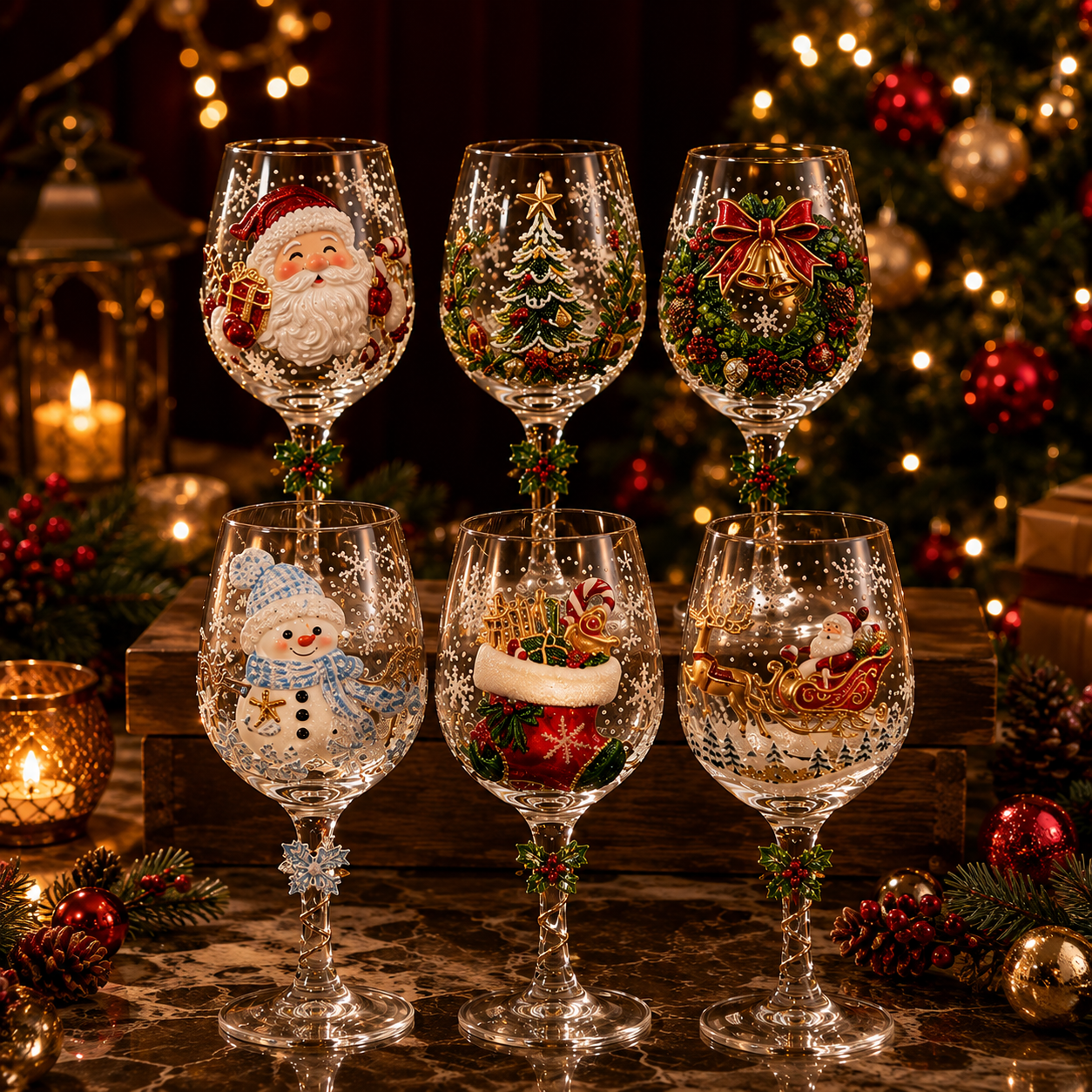 🔥🎁Christmas 3D Wine Glass Collection Gift Box Set✨