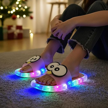 LED Cartoon Slippers – Vibrant Light-Up Sole & Cute Penguin Design – Flexible PVC & Easy Slip-On 🏠