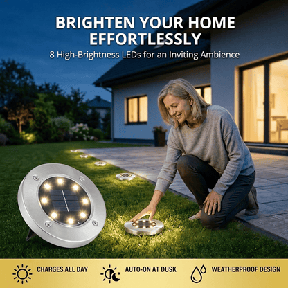 ☀️ Solar Powered 8-LED Ground Lights | Outdoor Pathway Lighting
