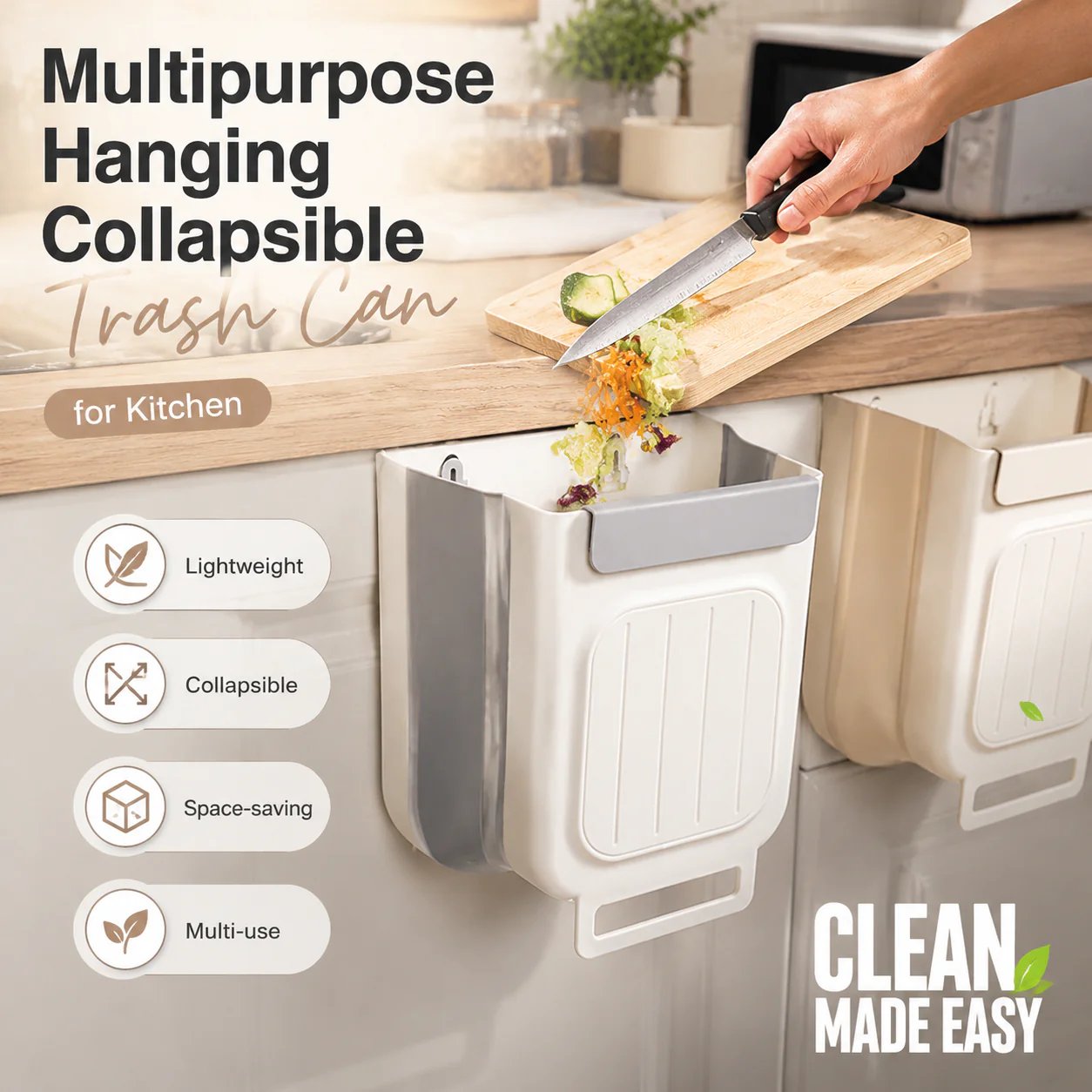 Multipurpose Hanging Collapsible Trash Can for Kitchen